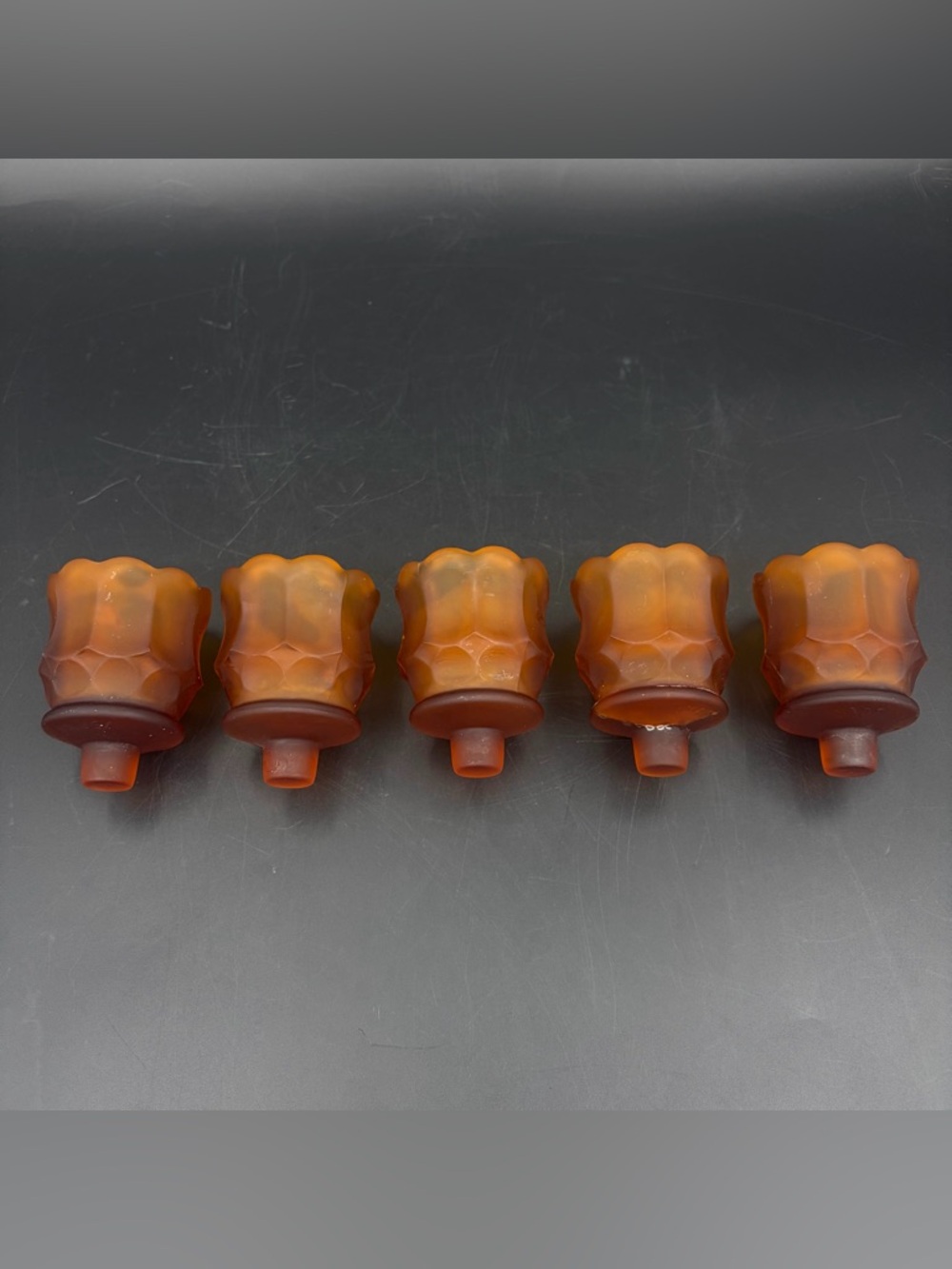Rare Vintage Small Amber Glass Votive Peg Candle Holders Lot Of 5 - Some Cracked